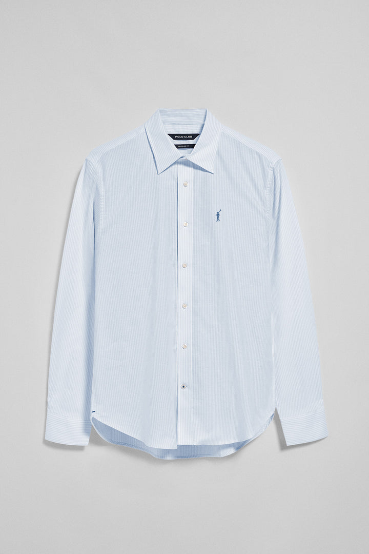 Camisa às riscas yale azul clara com logo bordado Rigby Go