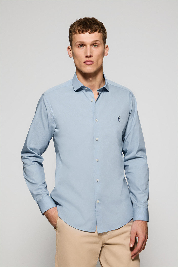 Sky-blue slim-fit poplin shirt with Rigby Go embroidered logo