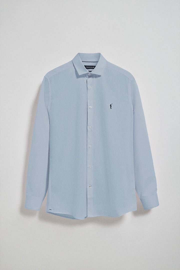 Camisa slim de popelina azul celeste com logo bordado Rigby Go