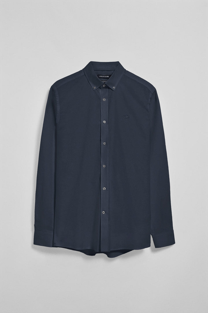 Camisa lisa oxford azul marinho com logo bordado Polo Club