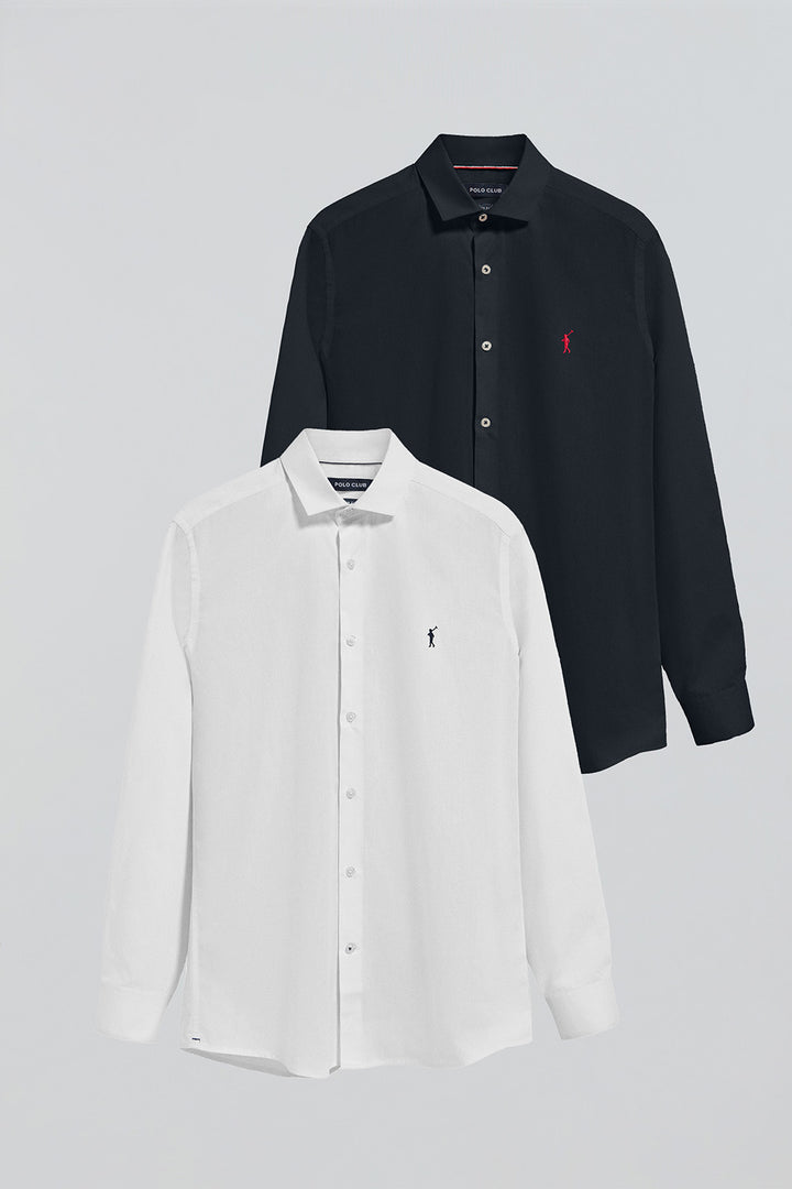 Pack de duas camisas slim em branco e azul marinho com logo Rigby Go