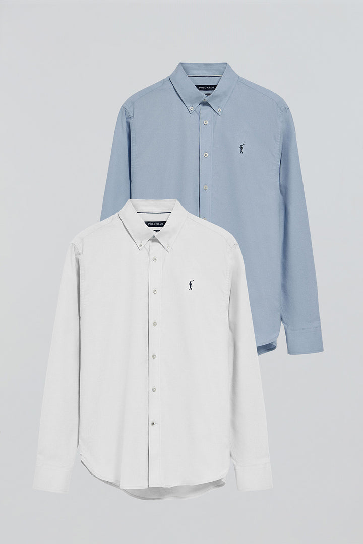 Pack de duas camisas regular fit em azul celeste e branco com logo Rigby Go