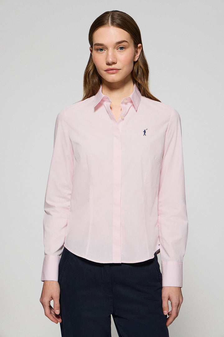Camisa slim de popelín rosa con logo bordado Rigby Go