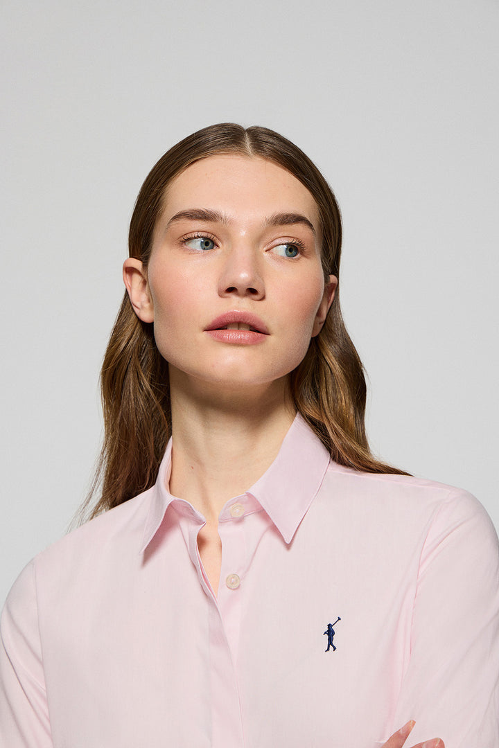 Camisa slim de popelín rosa con logo bordado Rigby Go