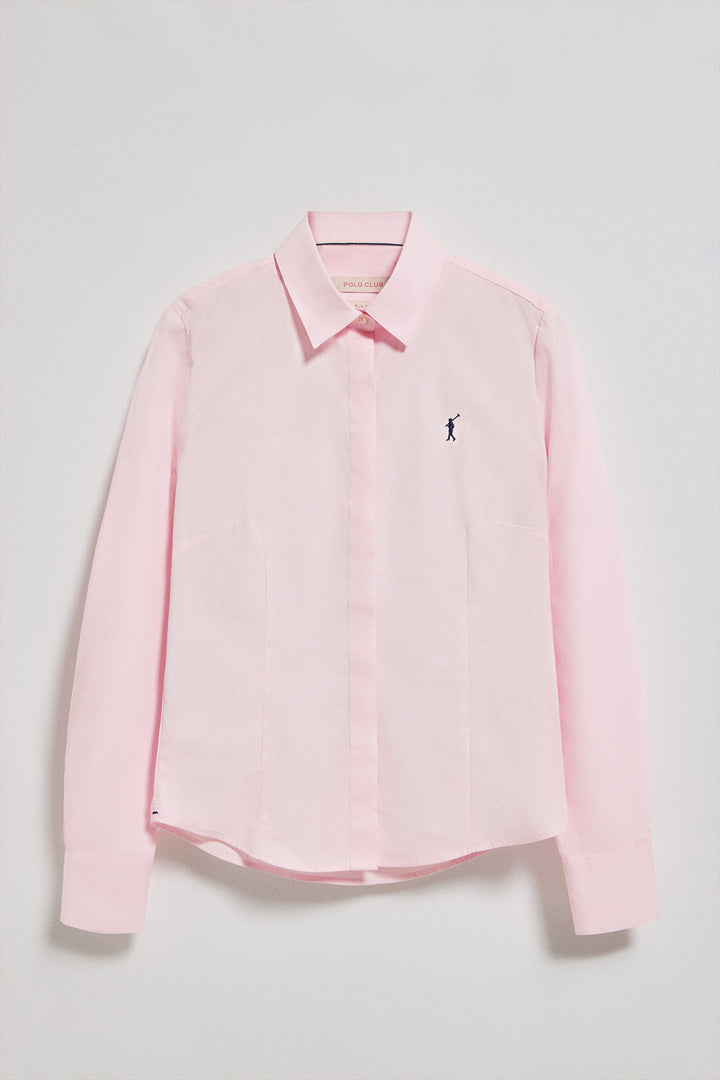 Camisa slim de popelín rosa con logo bordado Rigby Go