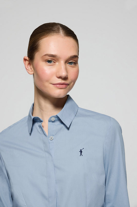 Popelinowa koszula slim w kolorze błękitnym, z wyszytym logo Rigby Go