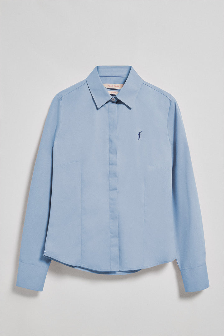 Camisa slim de popelina azul celeste com logo bordado Rigby Go