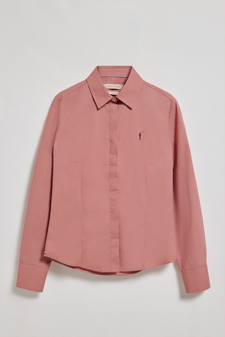 Camisa slim de popelina em cor coral com logo bordado Rigby Go