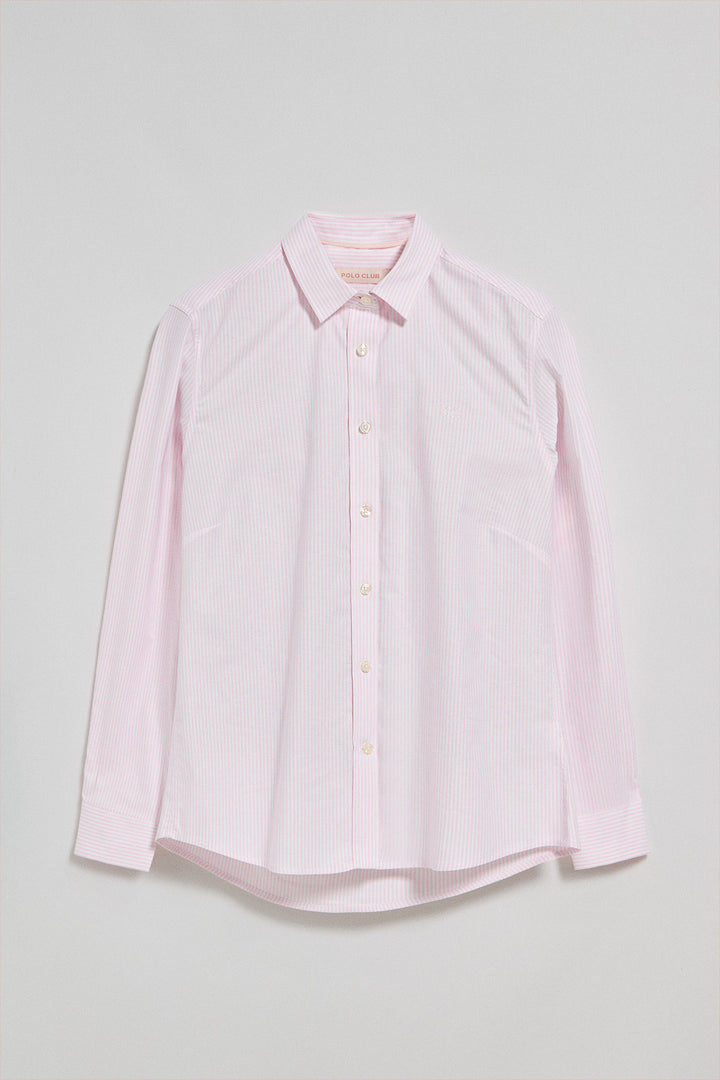 Camisa a rayas color rosa con logo bordado