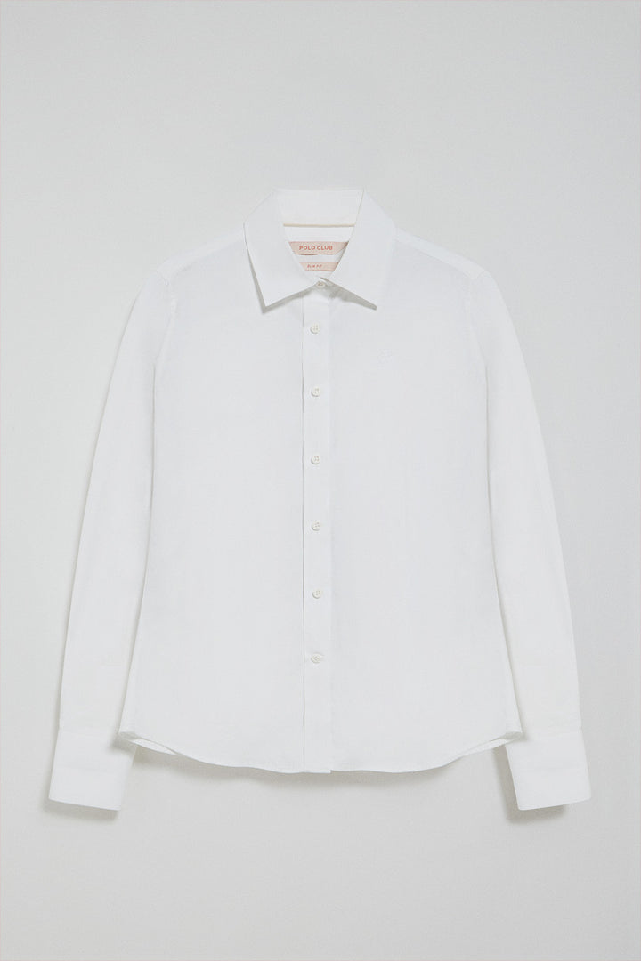 Camisa de popelín garment dye blanca con logo bordado