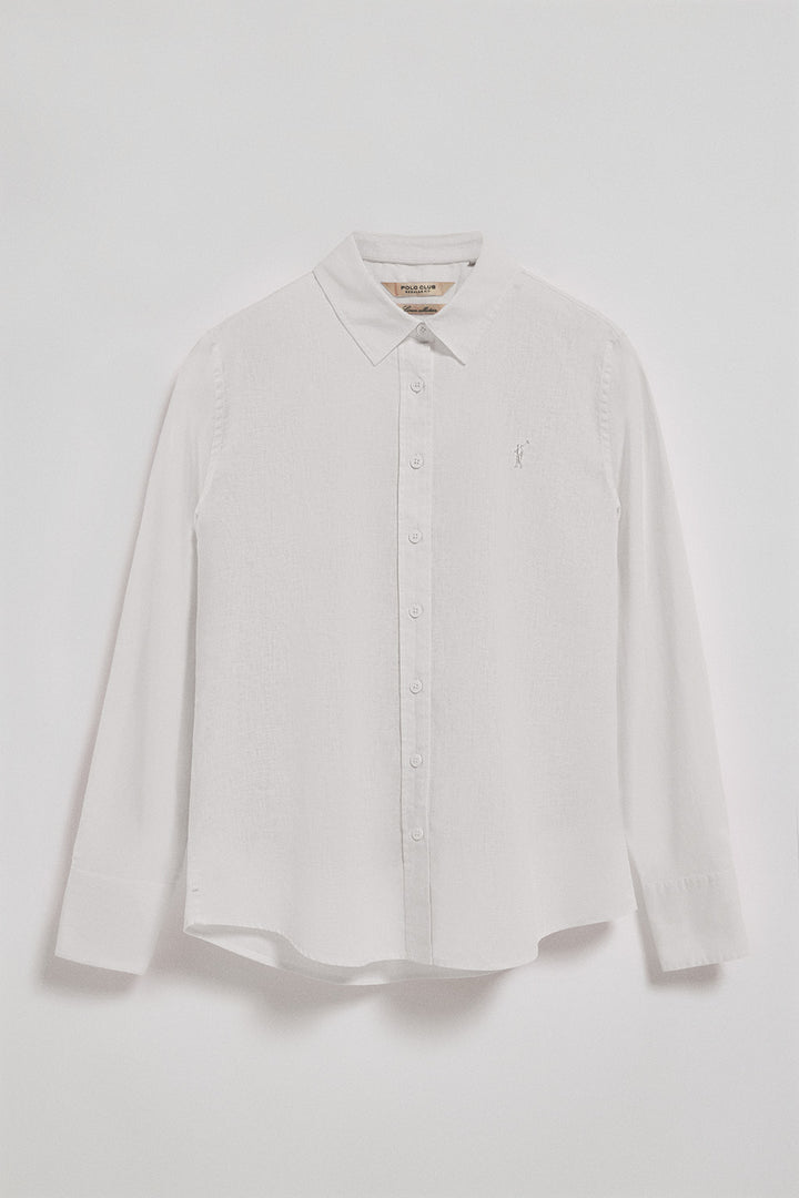 Camisa blanca de lino y algodón regular fit con bordado Rigby Go