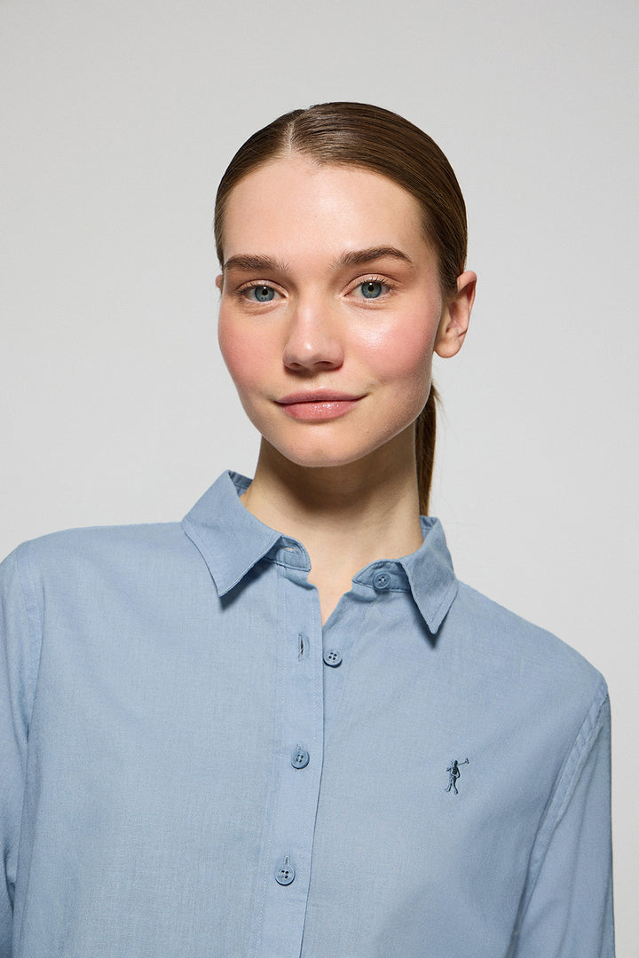 Camisa azul celeste de linho e algodão regular fit com bordado Rigby Go