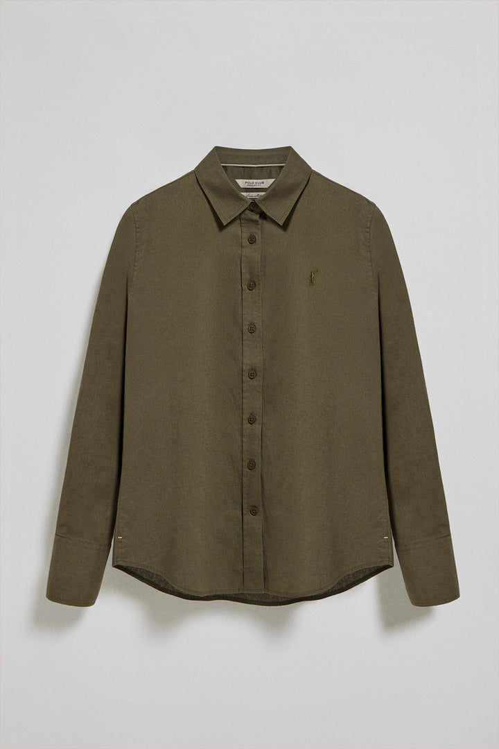 Camisa verde escura regular de linho e algodão com bordado Rigby Go