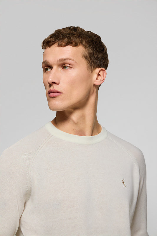 Jersey beige de lino y algodón con cuello redondo y bordado Rigby Go