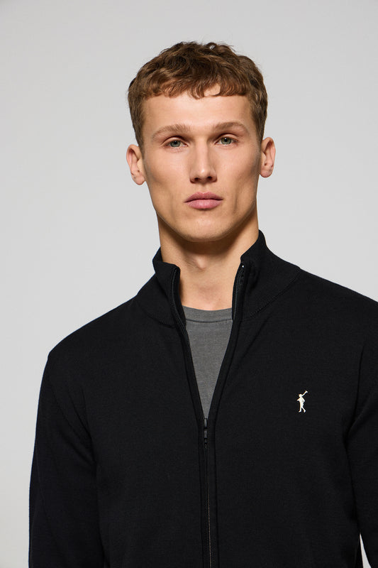 Cardigan preto de malha com fecho de correr e bordado Rigby Go
