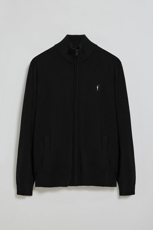 Cardigan preto de malha com fecho de correr e bordado Rigby Go