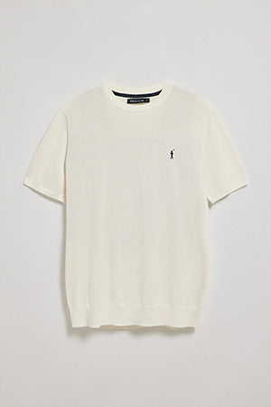 Jersey beige de cuello redondo y manga corta con logo bordado