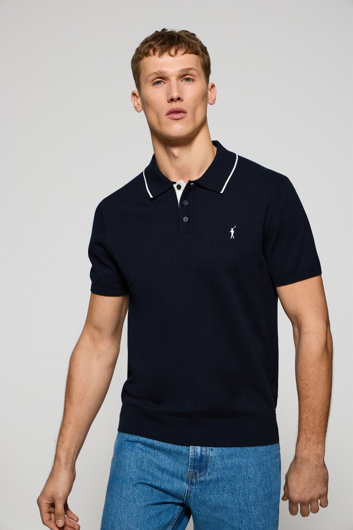 Polo azul marinho de malha com botões e bordado Rigby Go