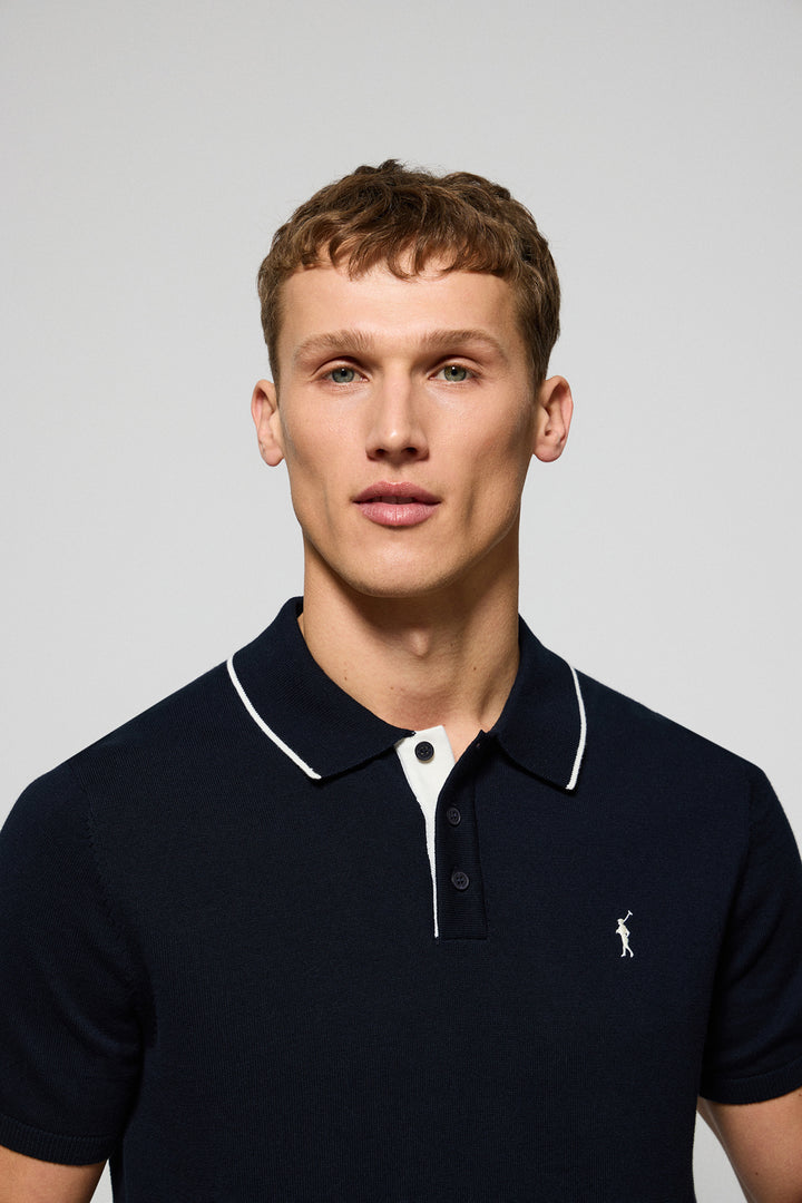 Polo azul marinho de malha com botões e bordado Rigby Go