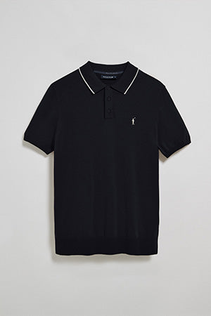 Polo azul marinho de malha com botões e bordado Rigby Go