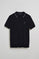 Navy-blue knitted polo shirt with buttons and Rigby Go embroidery