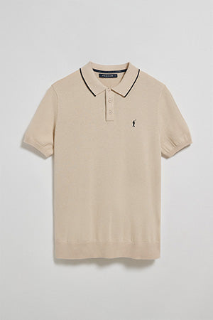 Polo bege de malha com botões e bordado Rigby Go
