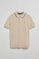 Beige knitted polo shirt with buttons and Rigby Go embroidery