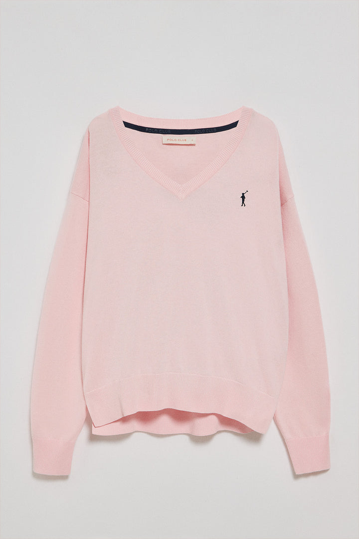 Jersey rosa de punto con cuello de pico y logo bordado Rigby Go