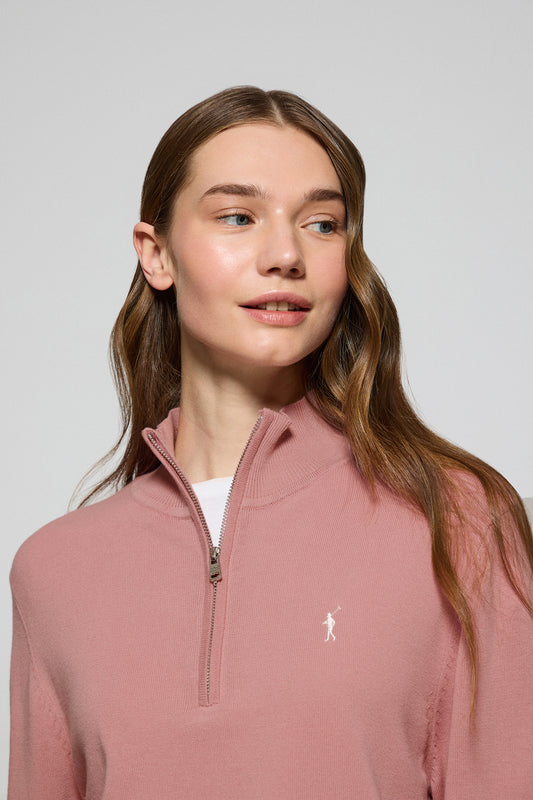 Jersey rosa empolvado de punto con media cremallera y bordado Rigby Go