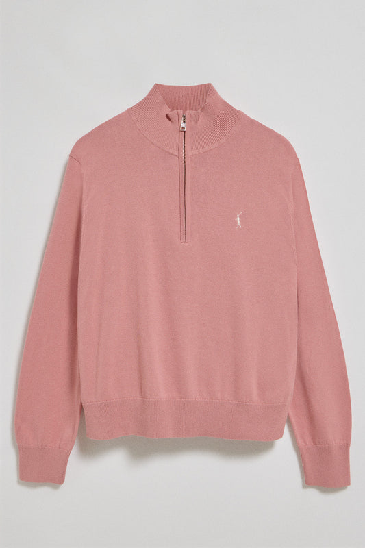 Jersey rosa empolvado de punto con media cremallera y bordado Rigby Go