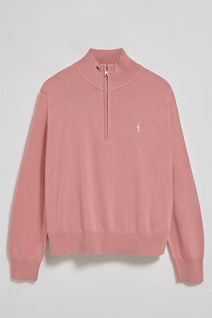 Jersey rosa empolvado de punto con media cremallera y bordado Rigby Go
