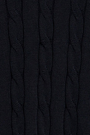 Camisola azul marinho trançada com decote em V com monograma bordado