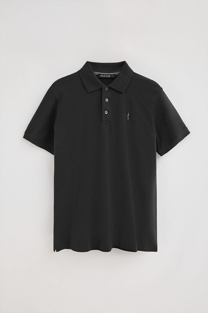 Polo preto de piqué de manga curta e bordado Rigby Best
