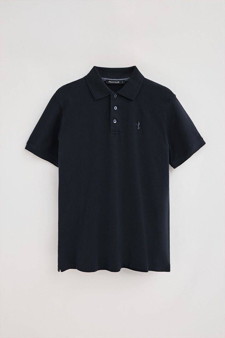 Polo azul marinho de piqué de manga curta e bordado Rigby Best