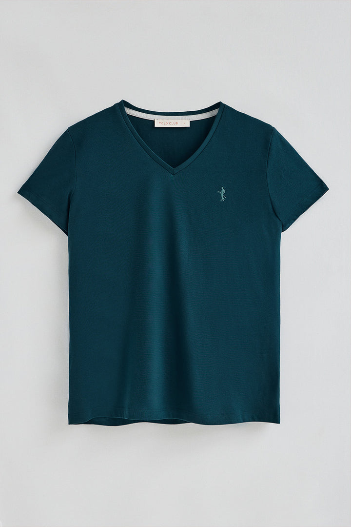 Camiseta azul verdoso de escote en pico y bordado Rigby Best