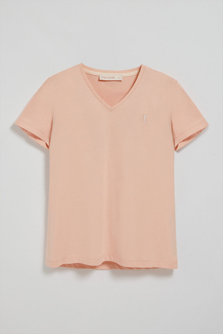 Camiseta color maquillaje de escote en pico y bordado Rigby Best