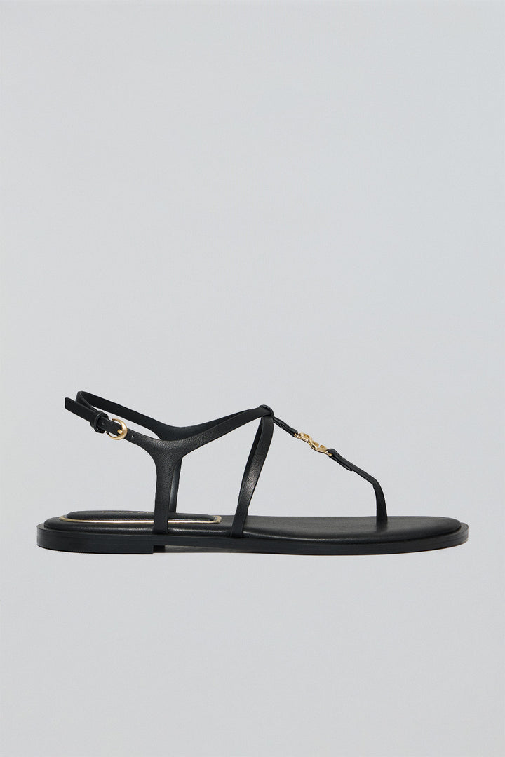 Black strappy sandal Bianca with metallic detail