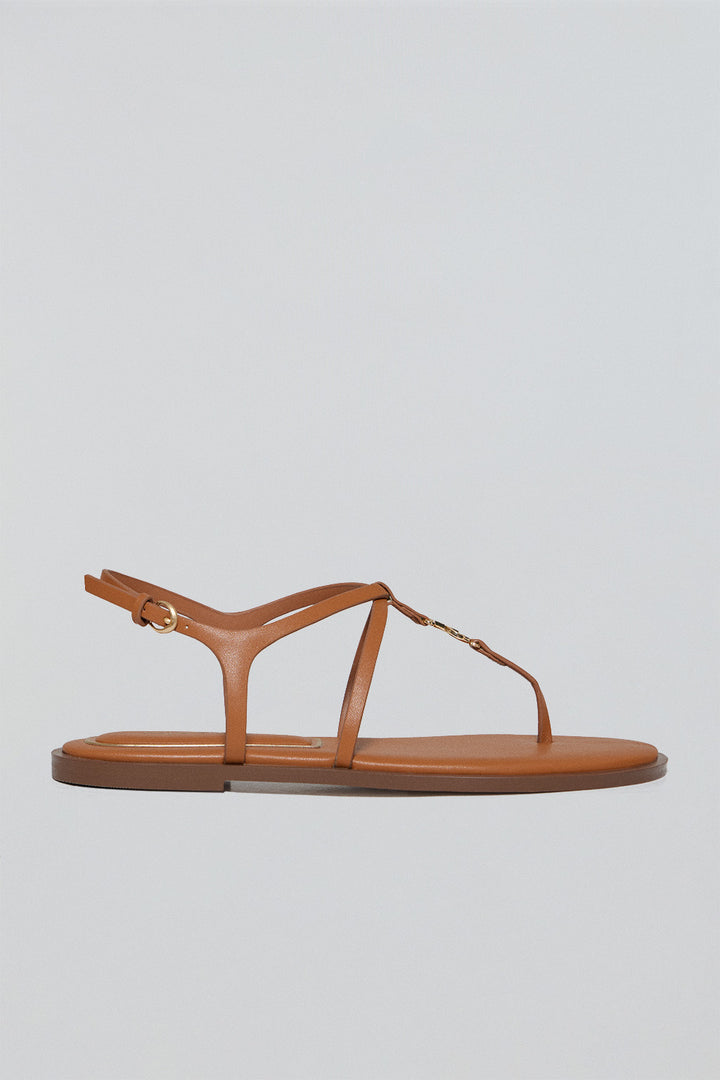 Brown strappy sandal Bianca with metallic detail