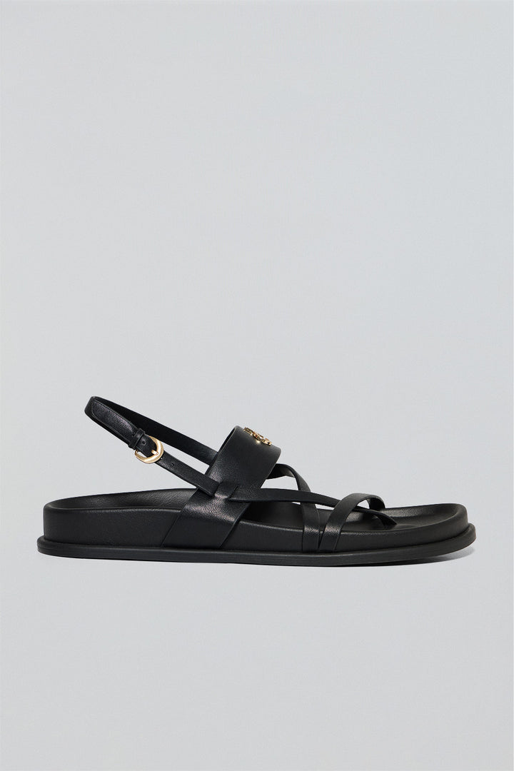 Black strappy bio-style sandals Allegra with metallic detail
