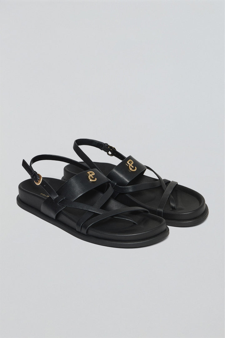 Black strappy bio-style sandals Allegra with metallic detail