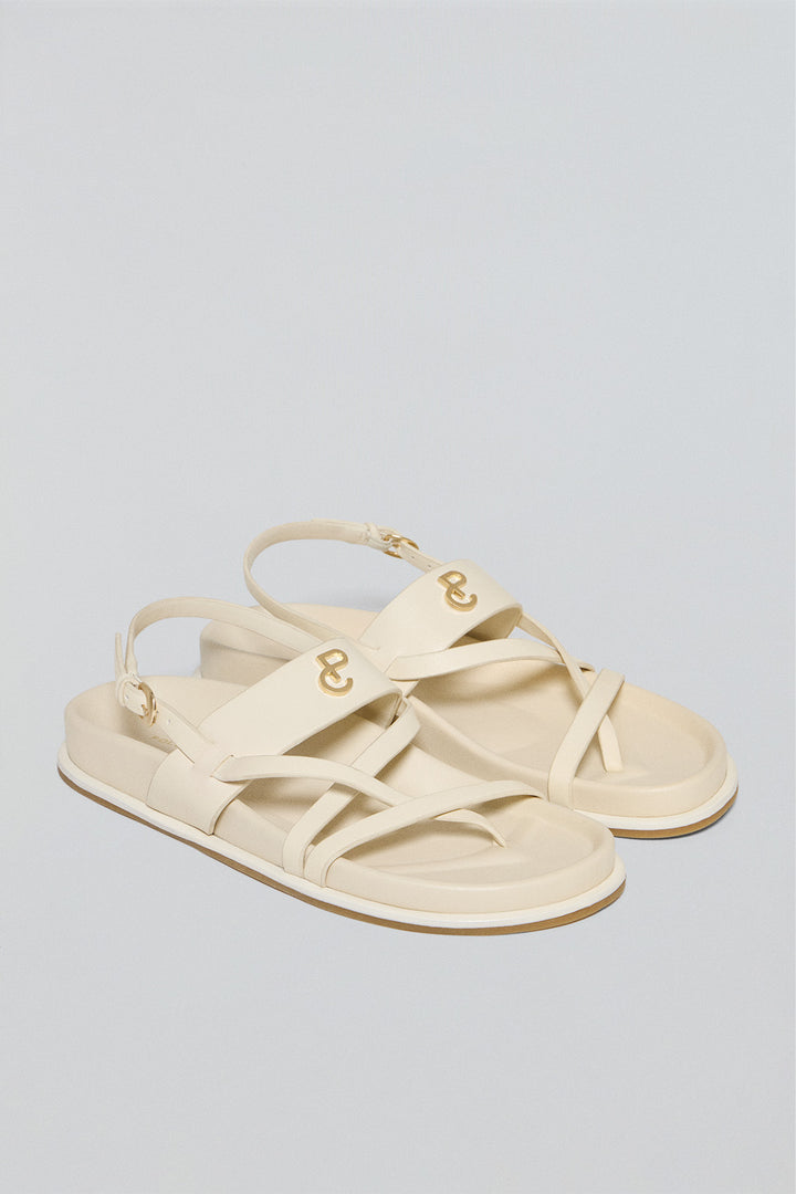 Beige strappy bio-style sandals Allegra with metallic detail