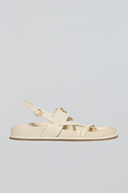 Beige strappy bio-style sandals Allegra with metallic detail