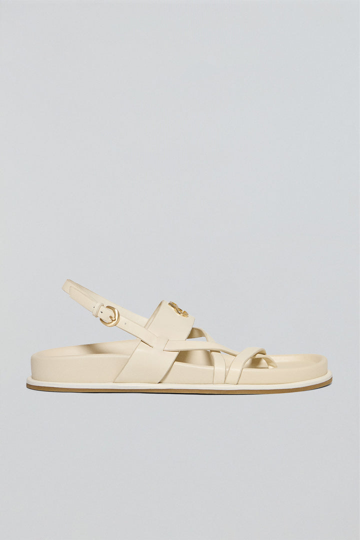 Beige strappy bio-style sandals Allegra with metallic detail