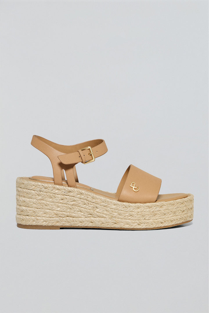 Taupe jute wedge sandals Aurora with metallic detail