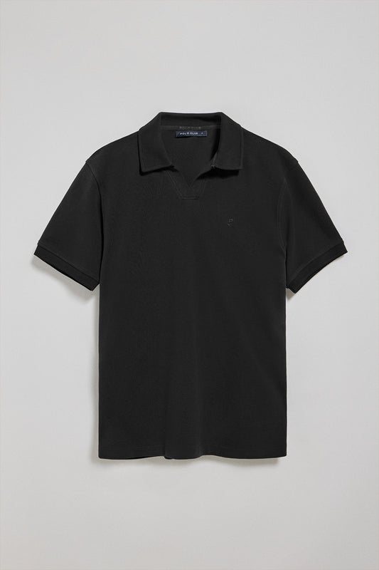 Polo preto Pascal sem botões com monograma bordado