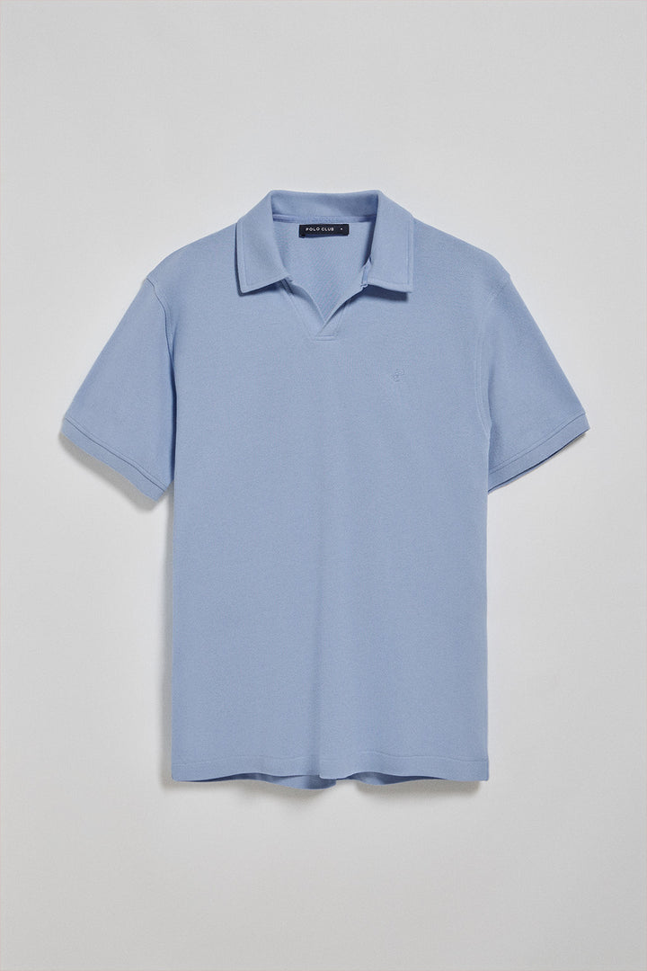 Polo azul Pascal sin botones con monograma bordado