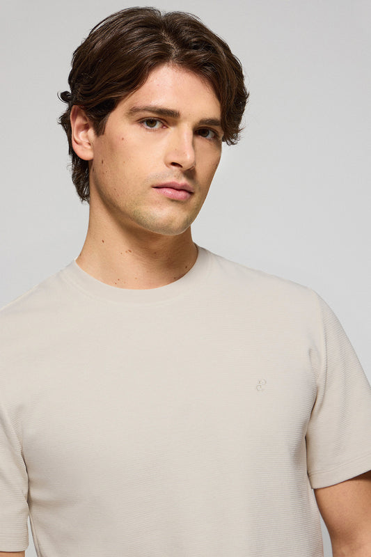Camiseta gris claro microestructura con monograma bordado PC