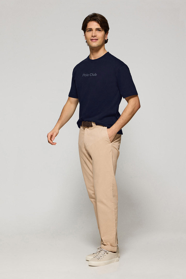 Navy-blue round-neck short-sleeve tee with Polo Club logo