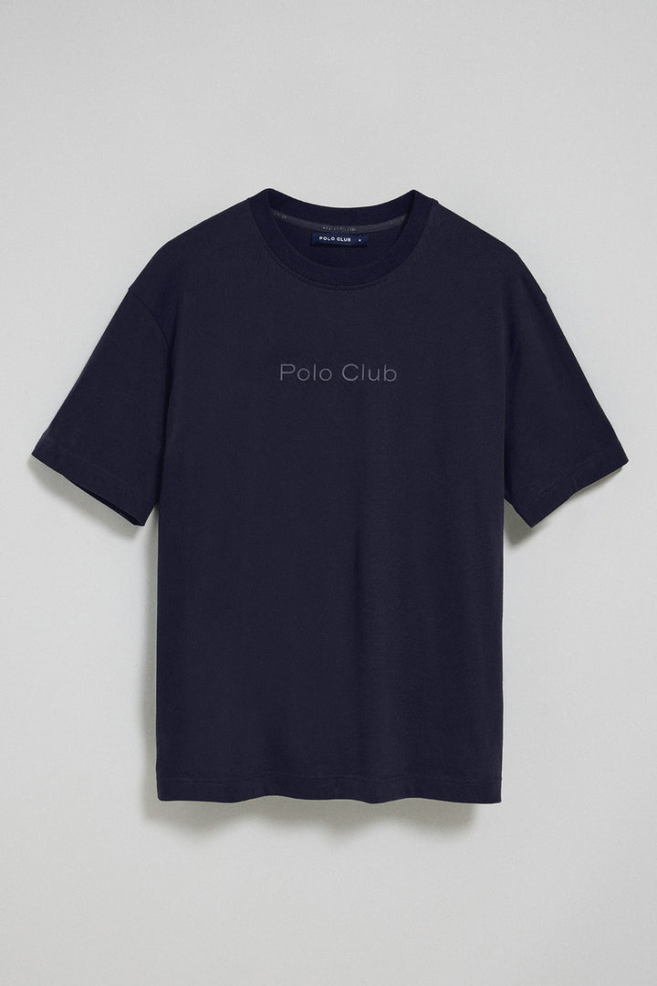 Camiseta azul marino de manga corta y cuello redondo con logotipo Polo Club
