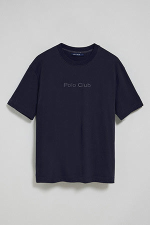 Navy-blue round-neck short-sleeve tee with Polo Club logo
